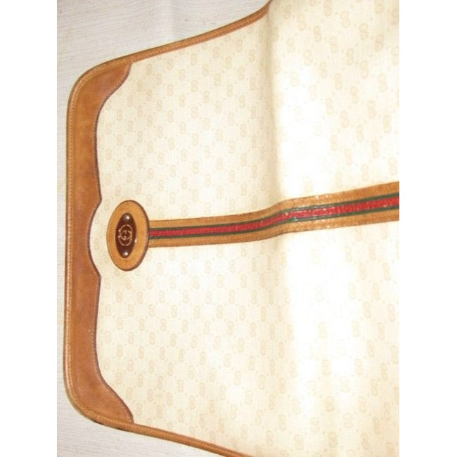Gucci Vintage Purses Beige With Camel Small G Logo And Red Green Stripe Leather Coated