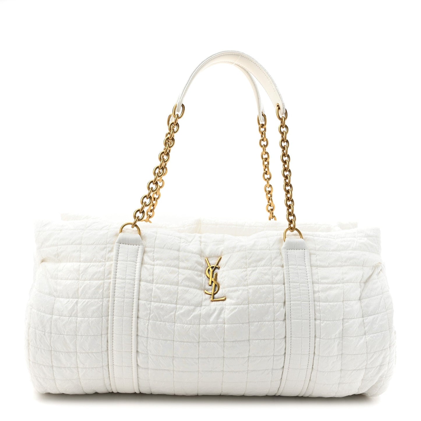 Saint Laurent Nylon Gloria Quilted Travel Bag Milky White