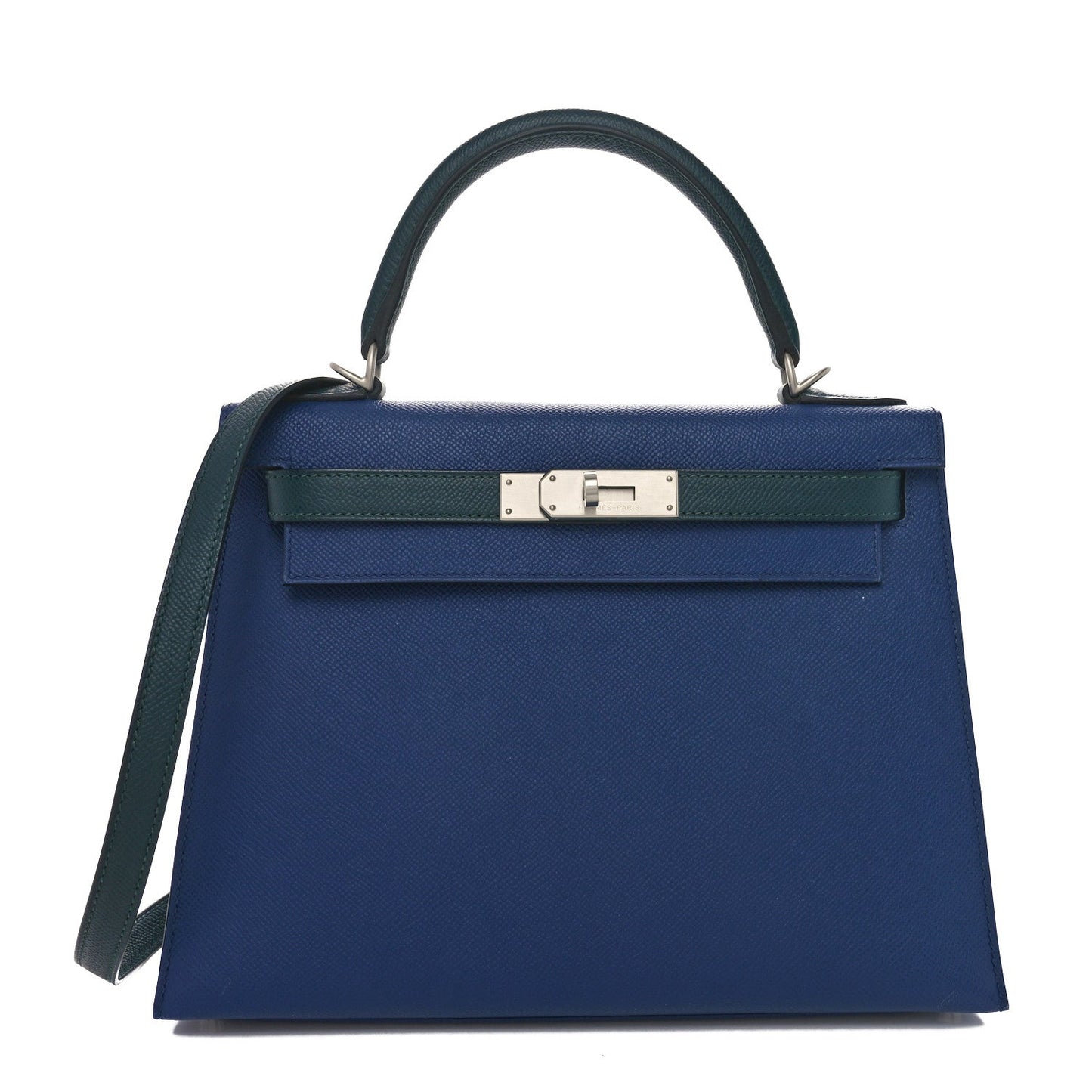 Hermes Epsom Horseshoe Kelly Sellier 28 Bleu Saphir Vert Cypress