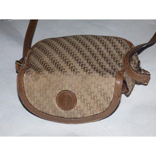 Gucci Vintage Dark Khaki Square G Logo Print Canvas And Camel Leather