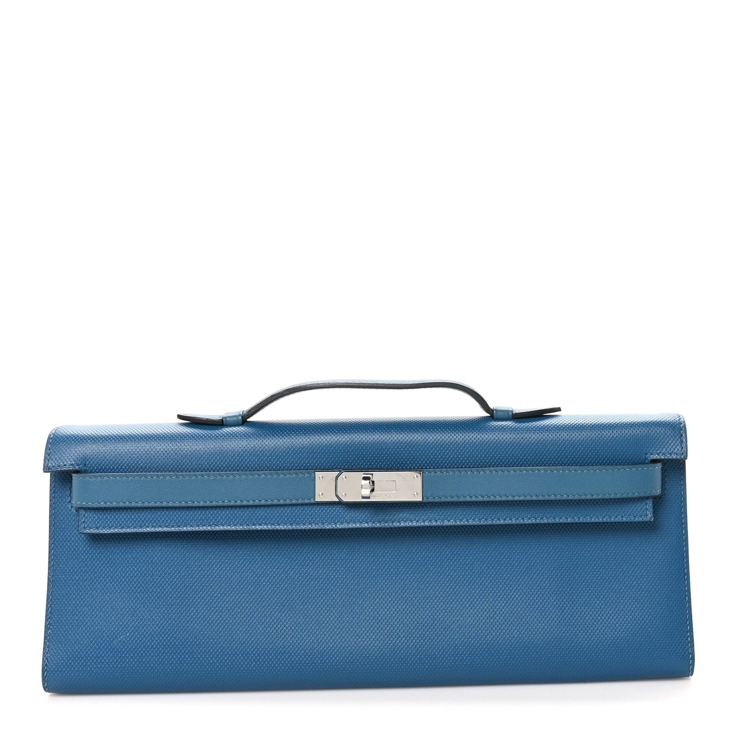 Hermes Grain d'H Kelly Cut Clutch Pochette Bleu De Galice