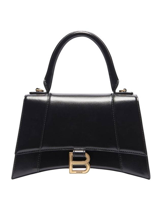 Luxury Balenciaga Trending 2026 Hourglass Small Tote Bag in Shiny Box Calfskin Black