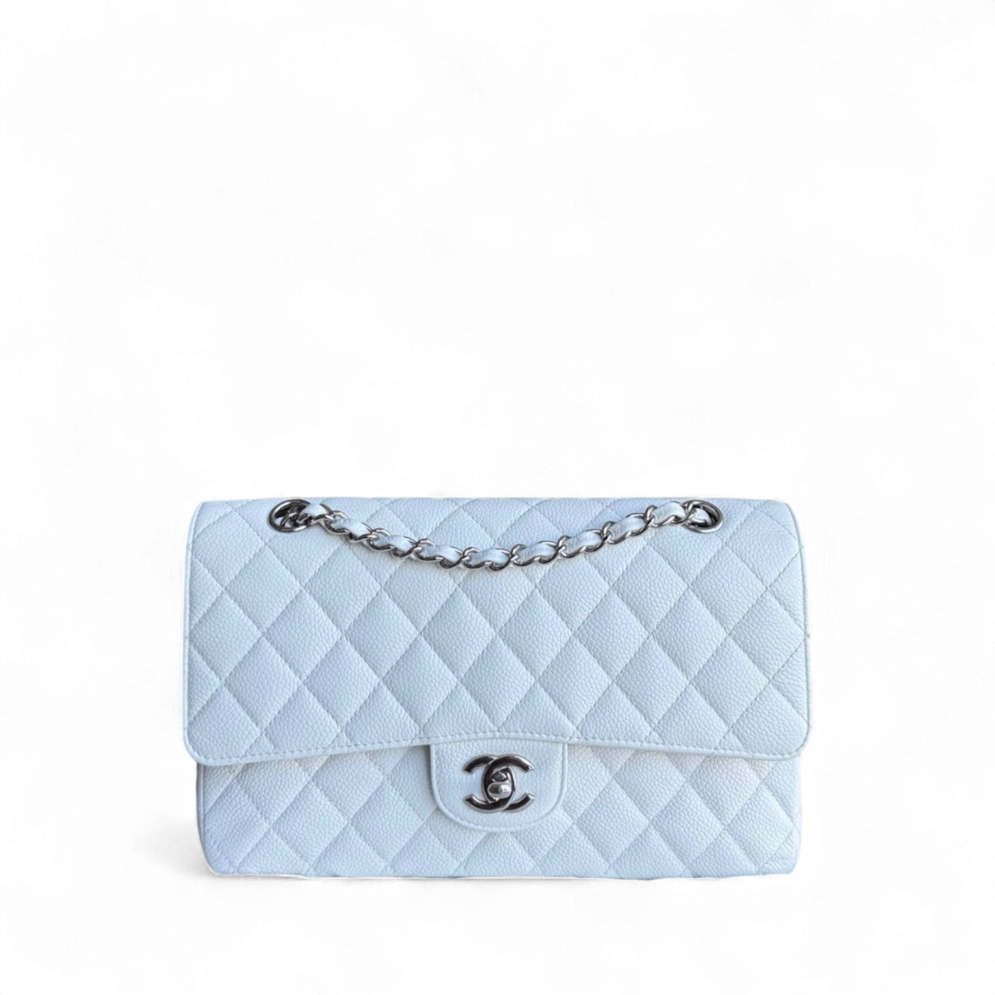 Chanel Classic Flap Medium - Caviar Quilted Grained Calfskin White Silver Hardware Series 15