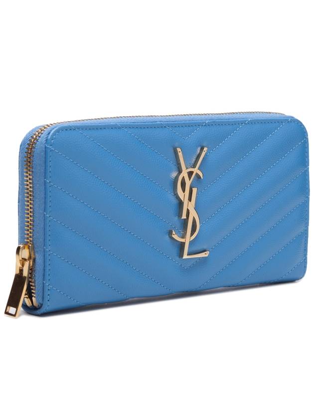 Luxury Saint Laurent Trending 2025 Matelasse Monogram Zipper Around Long Wallet Blue