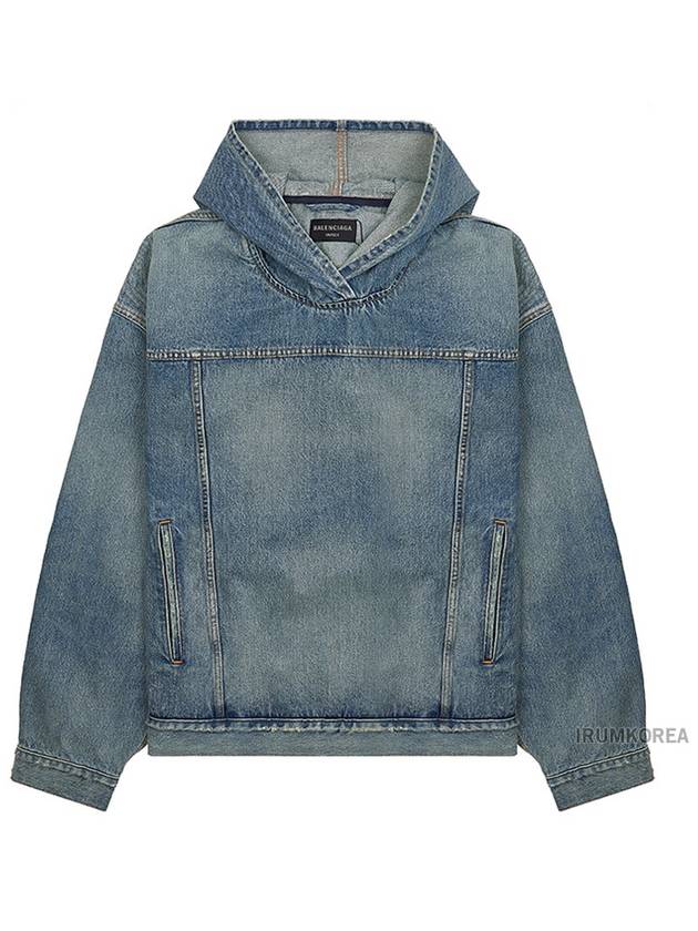 Luxury Balenciaga Trending 2026 Washed Effect Denim Hoodie Blue