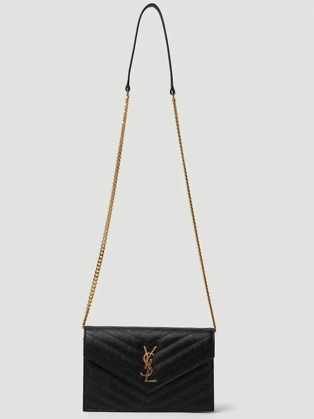 Luxury Saint Laurent Trending 2025 Grain De Poudre Embossed Envelope Chain Long Wallet Black