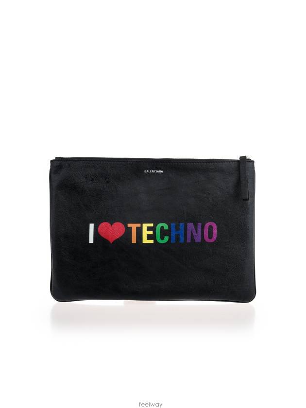 Luxury Balenciaga Trending 2026 I Love Techno Clutch Bag Black