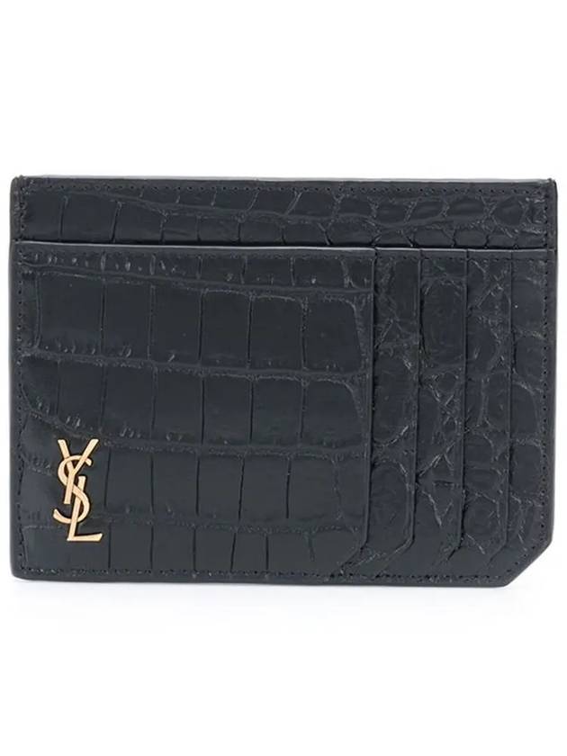 Luxury Saint Laurent Trending 2025 Crocodile Pattern Card Wallet Black