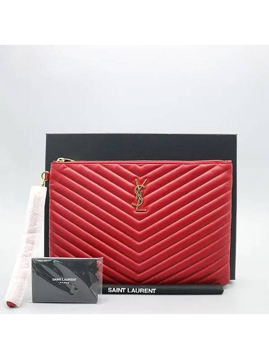 Luxury Saint Laurent Trending 2025 559193 Red color Matrace quilted monogram gold logo tablet pouch clutch bag