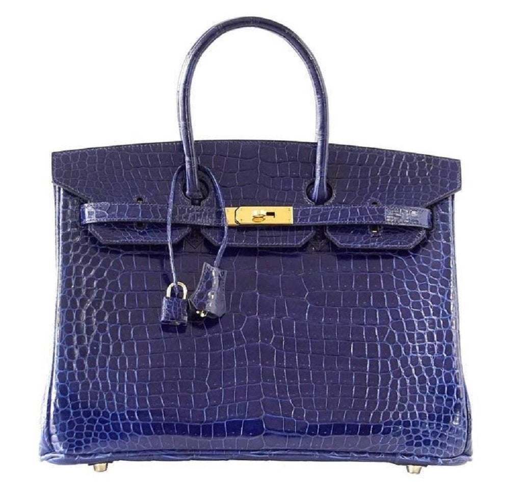 HermesBirkin 35 Blue Sapphire Crocodile GHW Bag