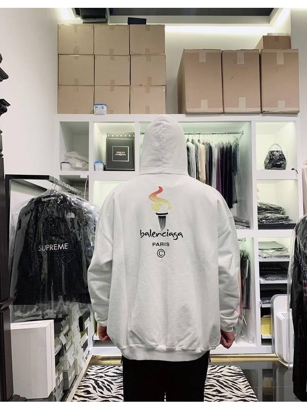 Luxury Balenciaga Trending 2026 Embroidered Flame Logo Hoodie White