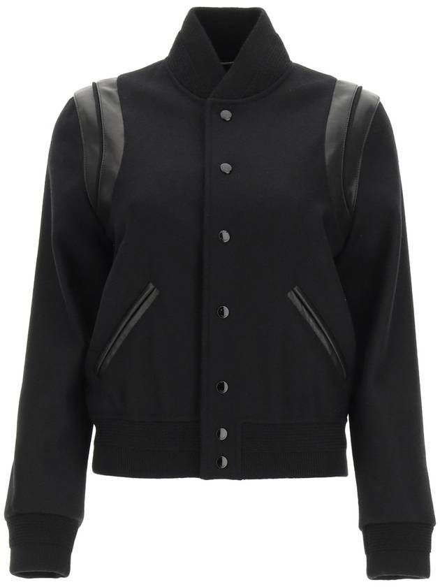 Luxury Saint Laurent Trending 2025 Women's Wool Varsity Bomber Jacket Black