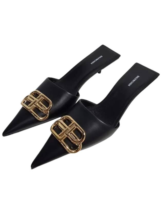 Luxury Balenciaga Trending 2026 Gold BB Logo Mule Heel Black