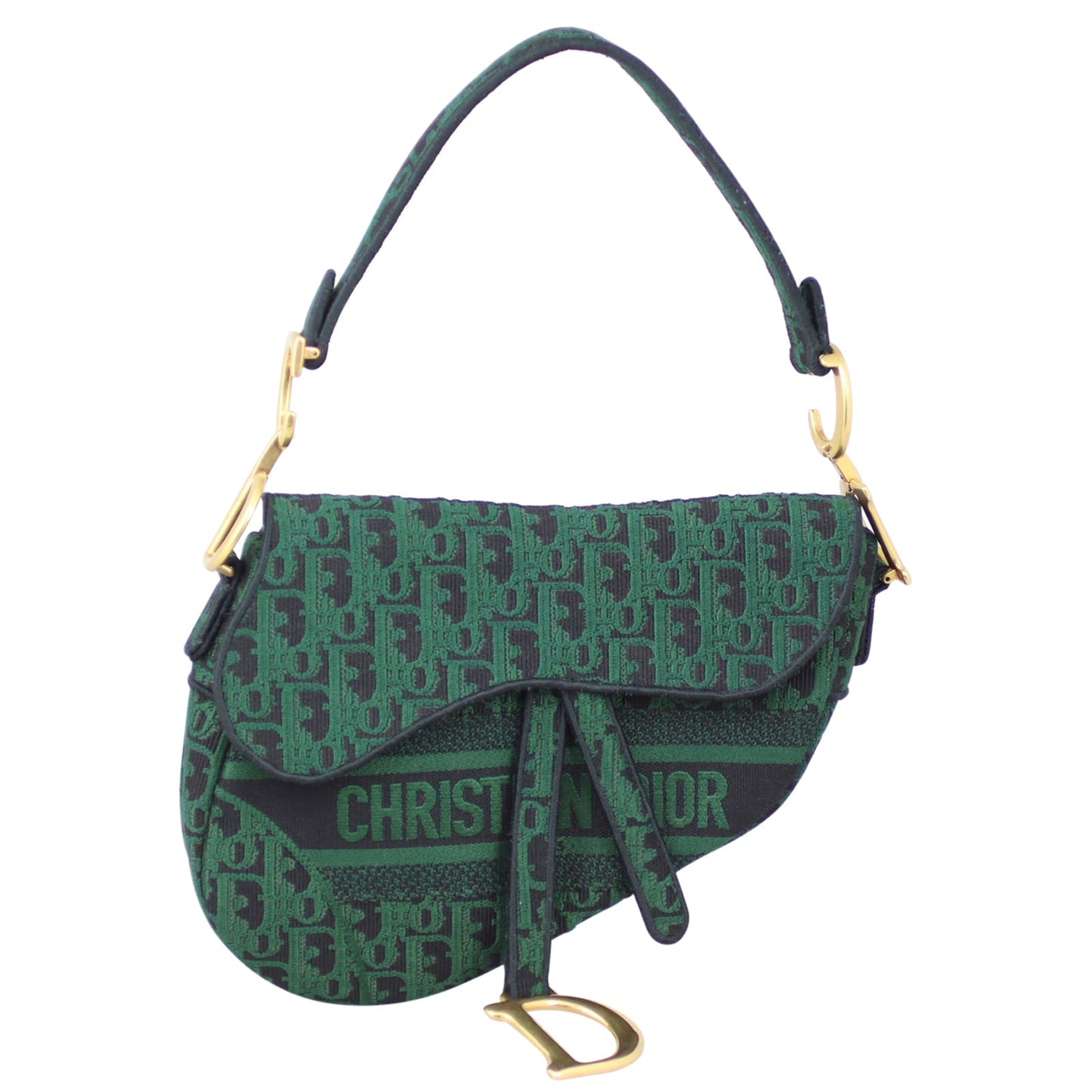 Dior Oblique Embroidery Saddle Bag with Tartan Studded Shoulder Strap