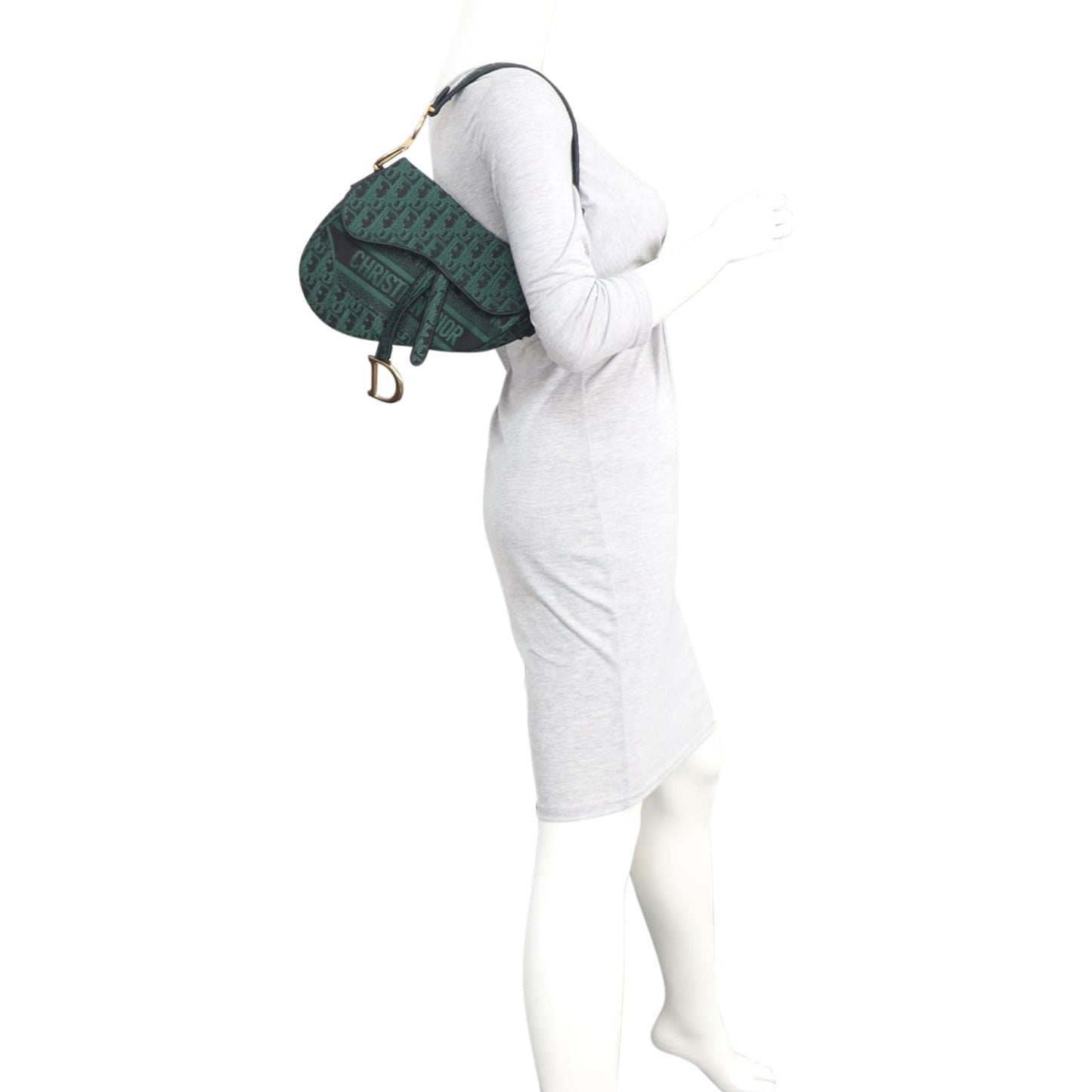 Dior Oblique Embroidery Saddle Bag with Tartan Studded Shoulder Strap