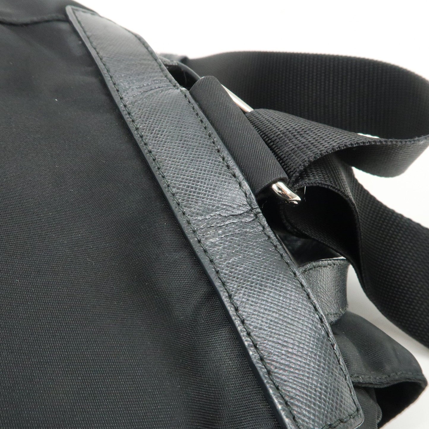 PRADA Triangle Logo Nylon Leather Backpack Ruck Sack Black