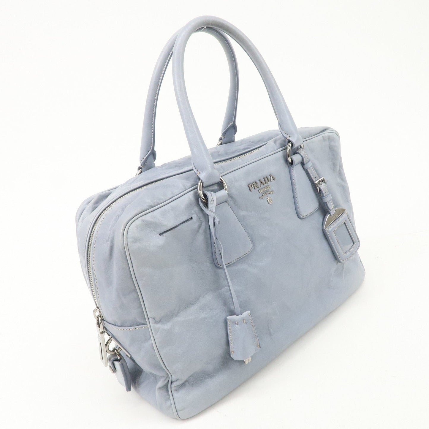 PRADA Logo Leather Shoulder Bag Hand Bag Blue BL094F