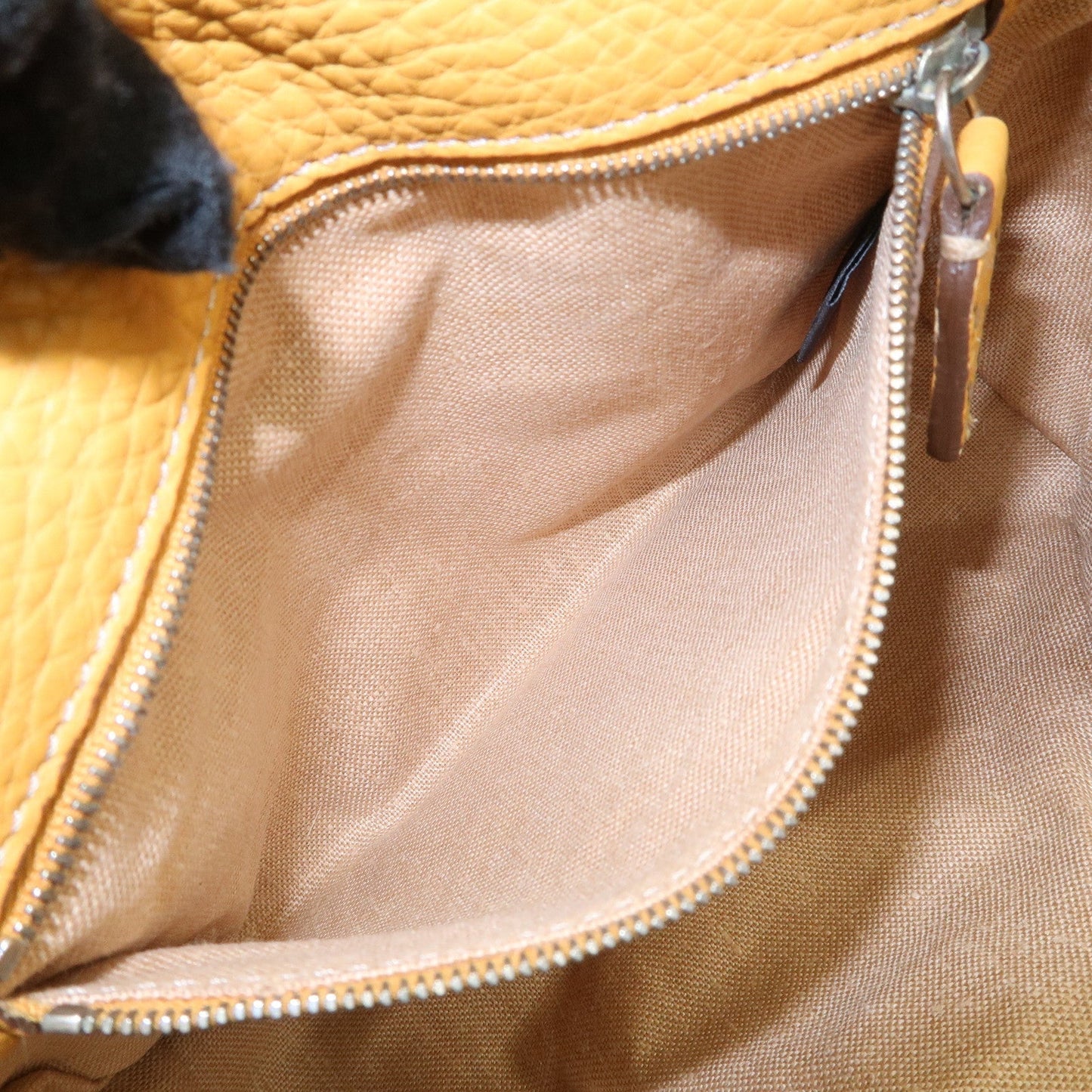 FENDI Seleria Leather Fur Mini Linda Hand Bag Brown White 8BR486