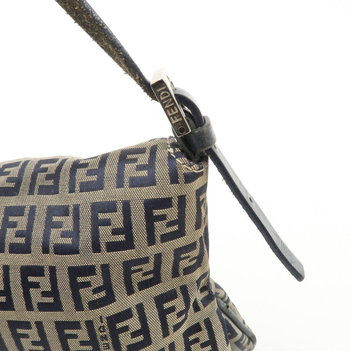 FENDI Zucchino Canvas Leather Shoulder Bag Hand Bag Grey Navy 26796