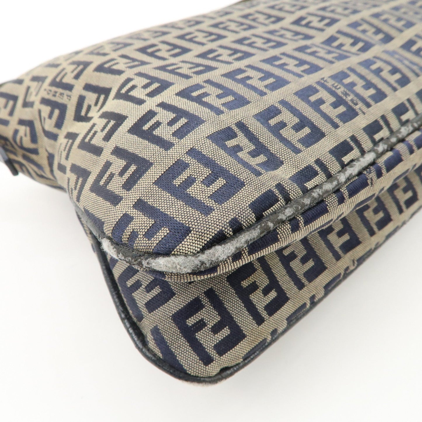 FENDI Zucchino Canvas Leather Shoulder Bag Hand Bag Grey Navy 26796