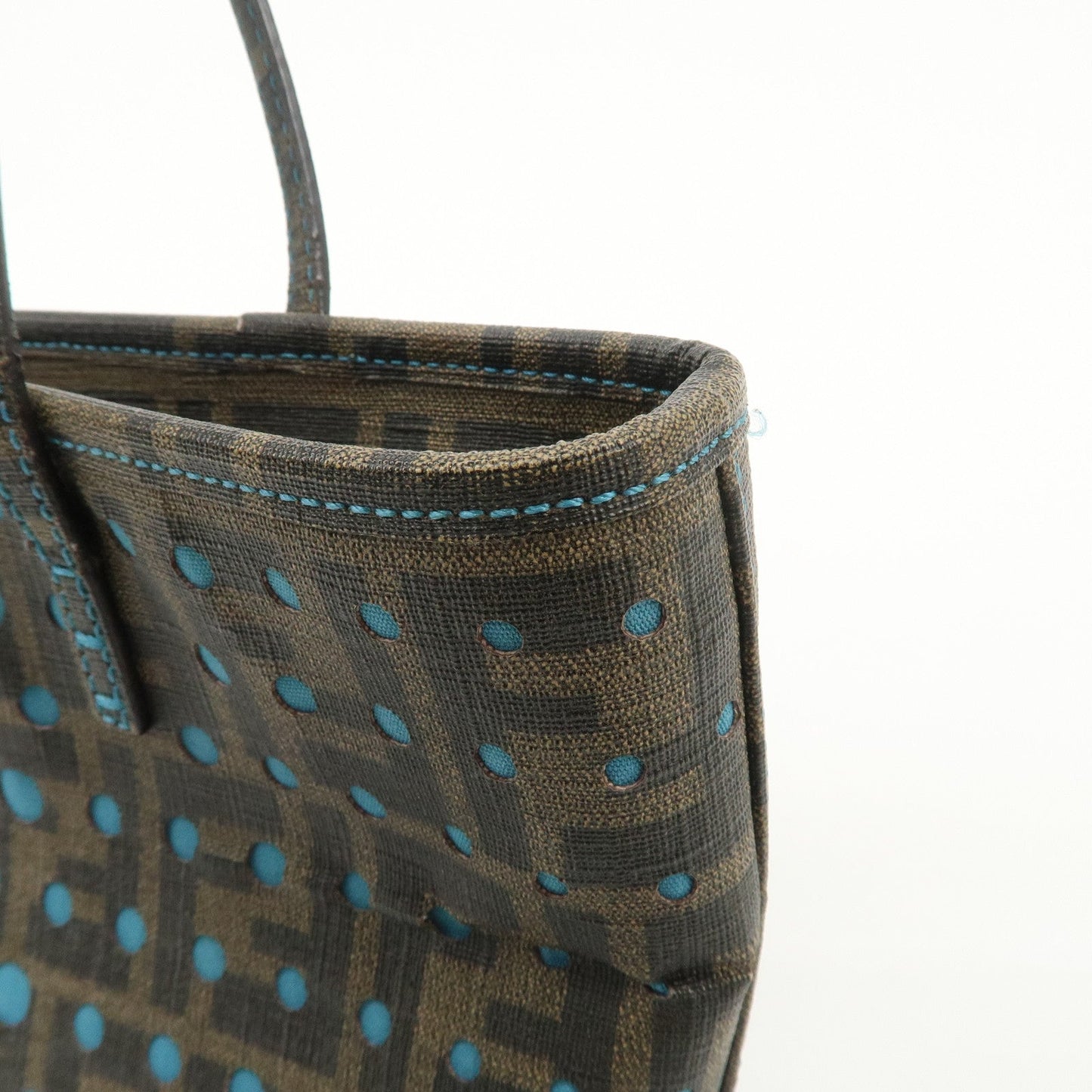 FENDI Zucca PVC Nylon Punching Tote Bag Brown Black 8BH223
