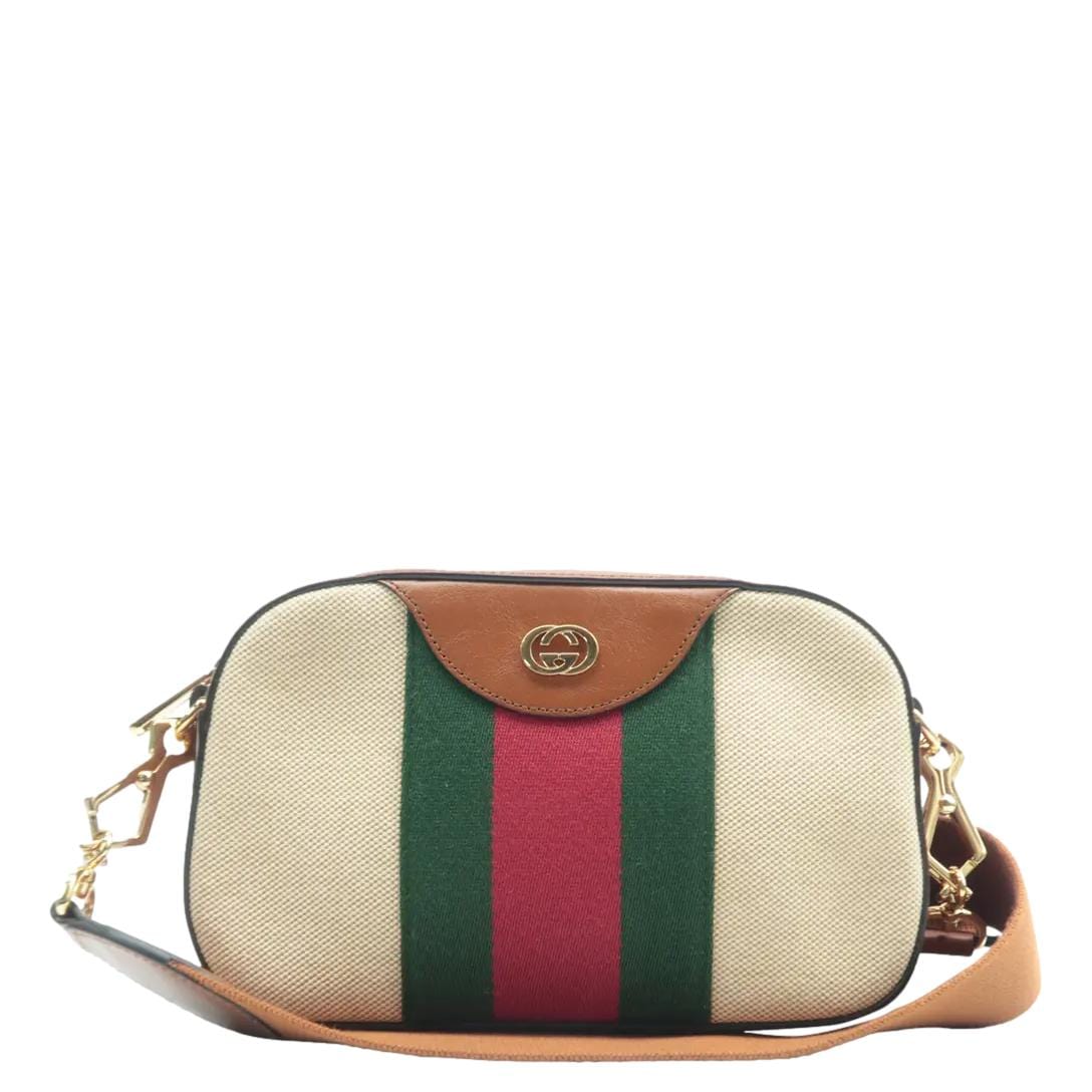 GUCCI   Web Canvas Shoulder Bag Beige 575073