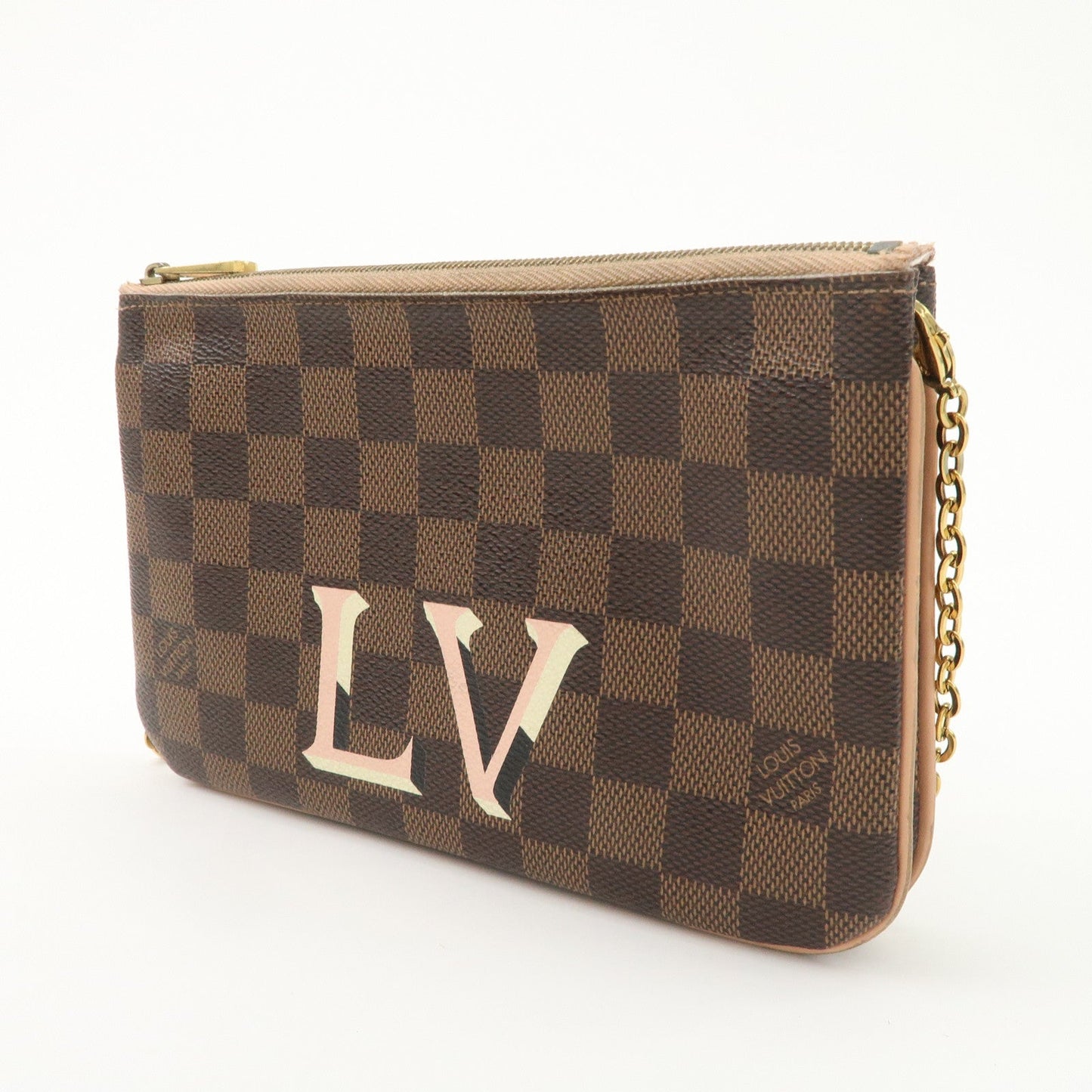 Louis Vuitton Damier Pochette Double Zip Shoulder Bag Brown N60254