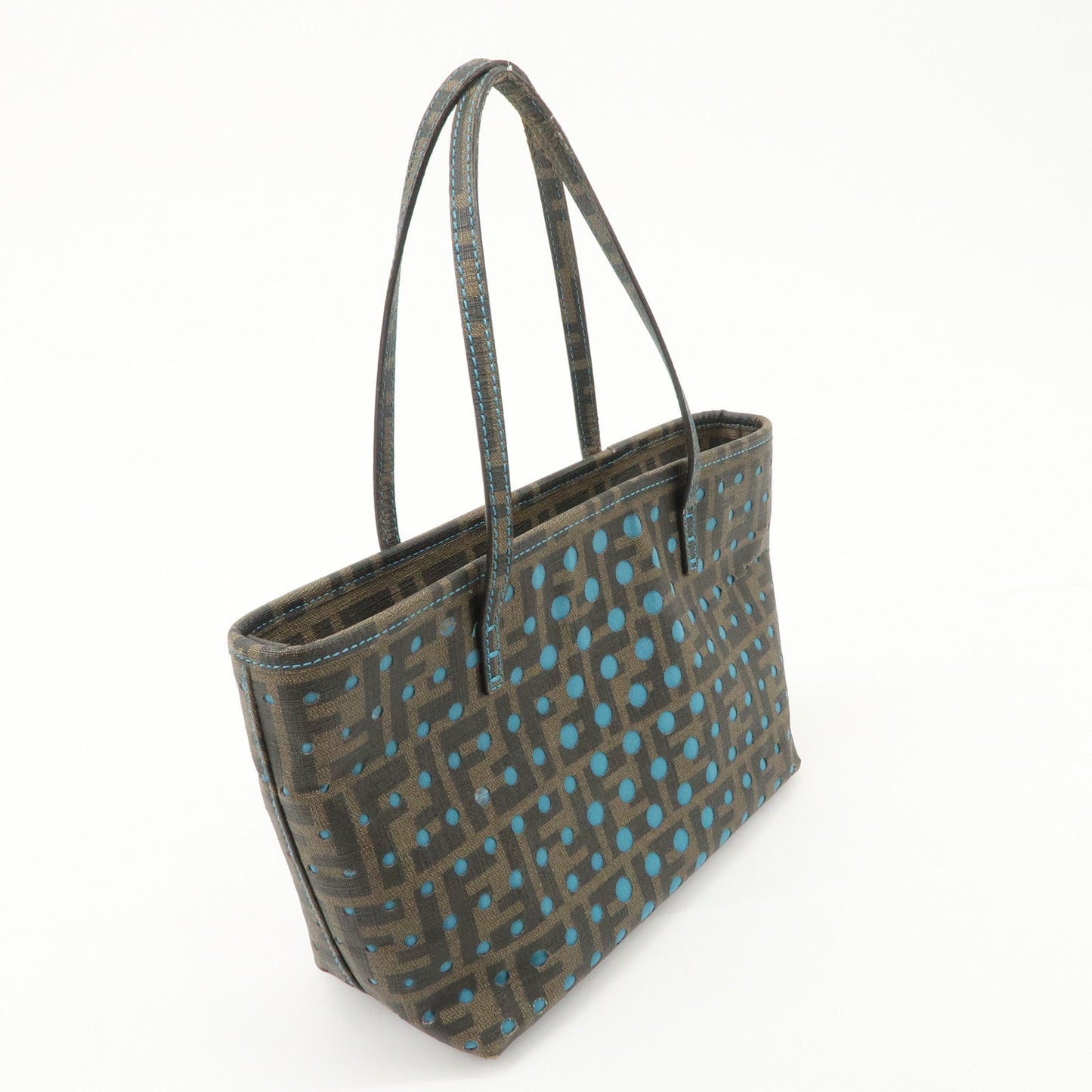 FENDI Zucca PVC Nylon Punching Tote Bag Brown Black 8BH223