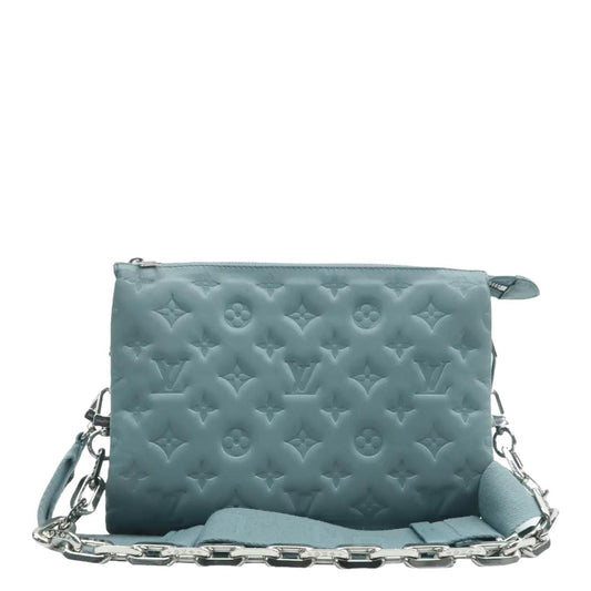 LOUIS VUITTON Coussin BB Monogram Embossed Leather Shoulder Bag Blue