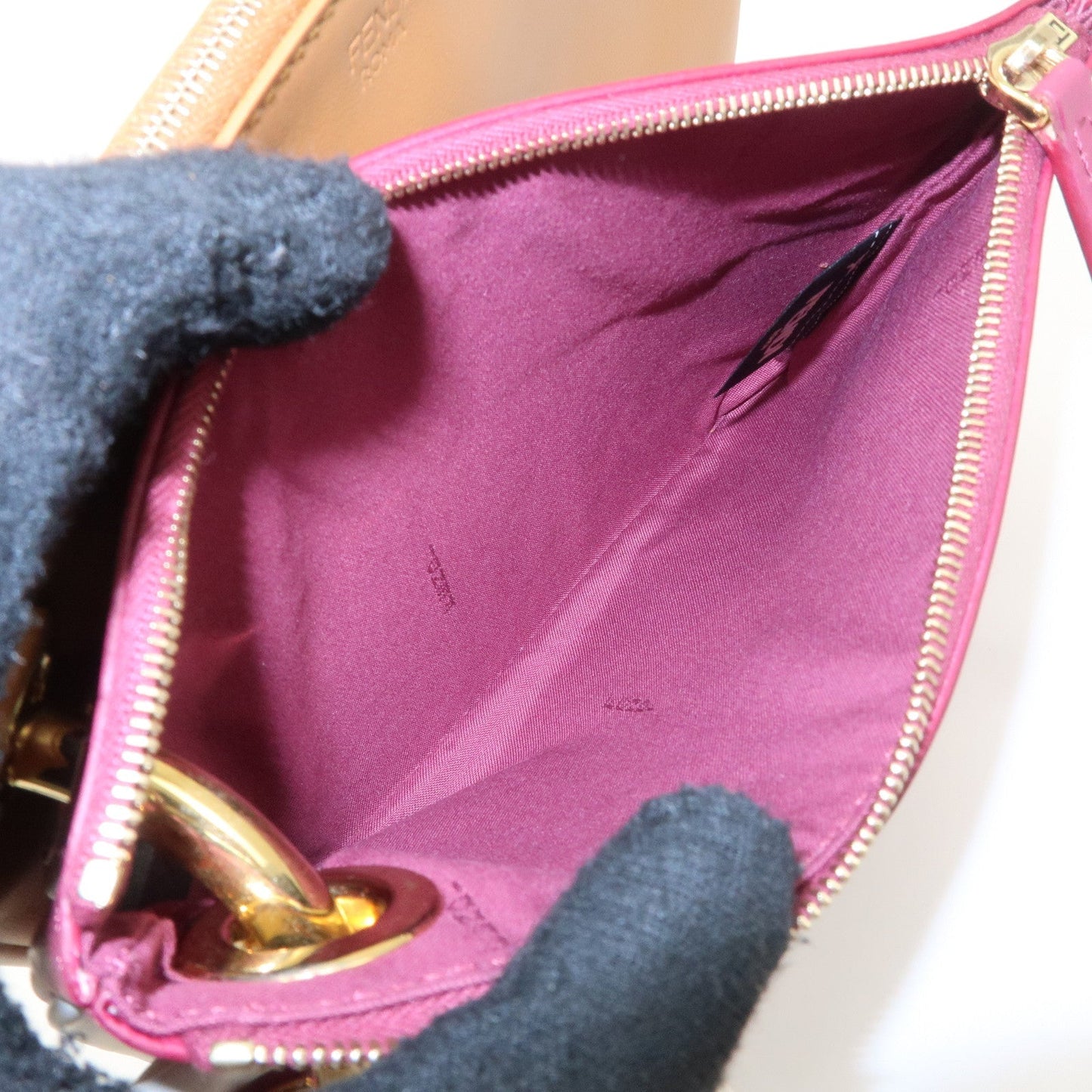 FENDI Leather Flower Studs Triplet Pouch Hand Bag 8BS001