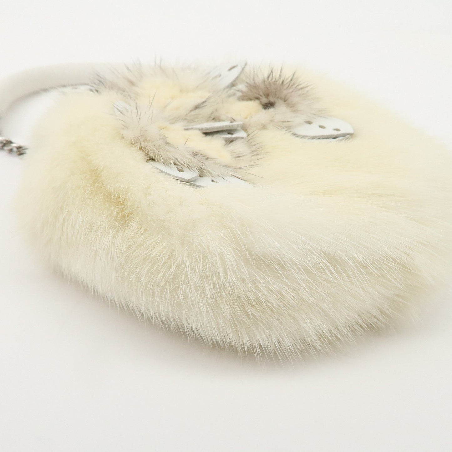 FENDI Seleria Leather Fur Flower Motif Kiss Lock Pouch Hand Bag 8BK048
