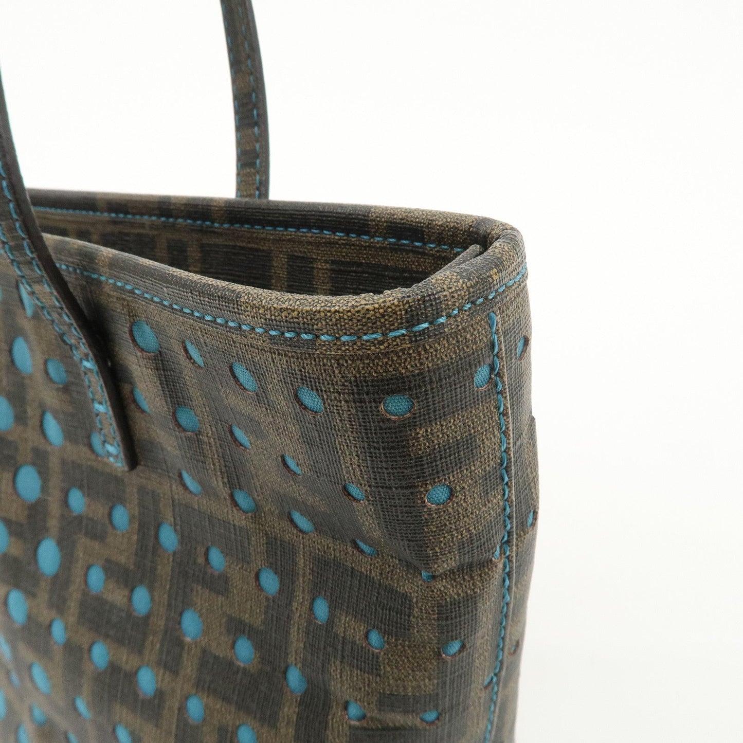FENDI Zucca PVC Nylon Punching Tote Bag Brown Black 8BH223