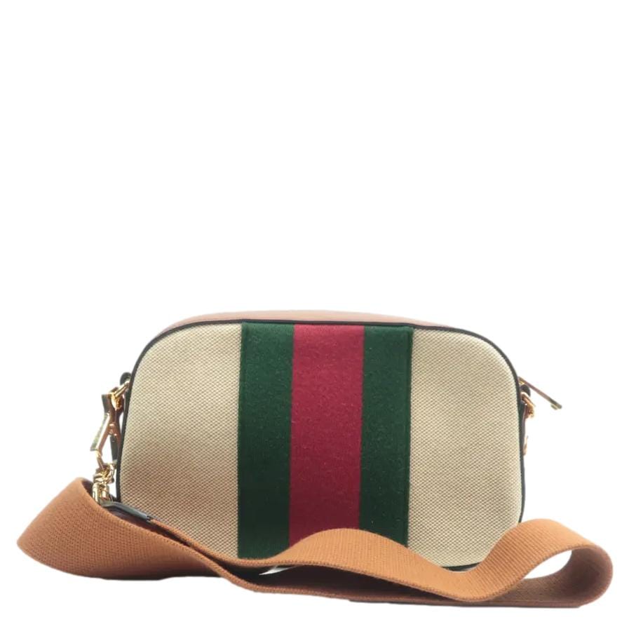 GUCCI   Web Canvas Shoulder Bag Beige 575073