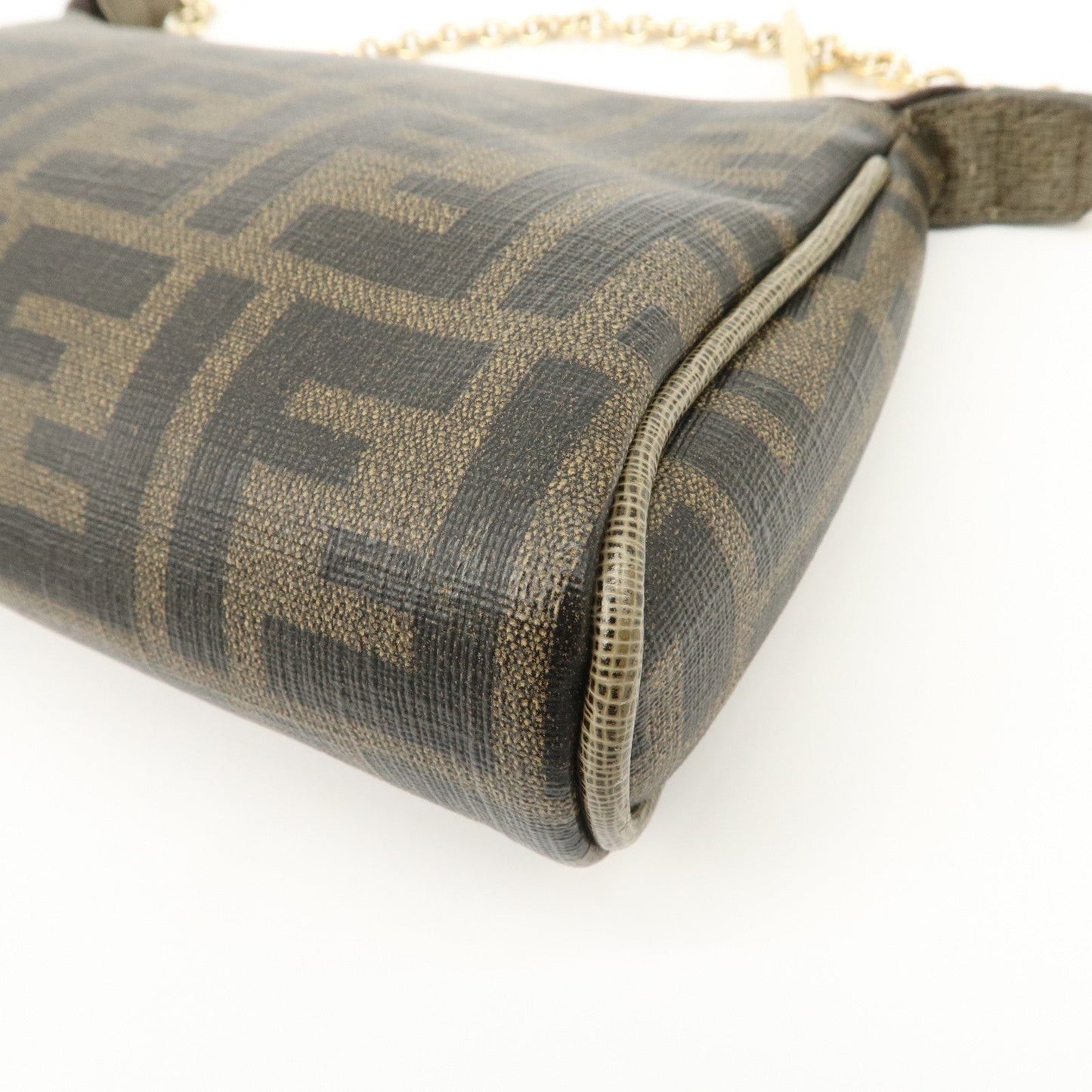 FENDI Zucca PVC Leather Chain Accessory Pouch Hand Bag Brown 8M0264