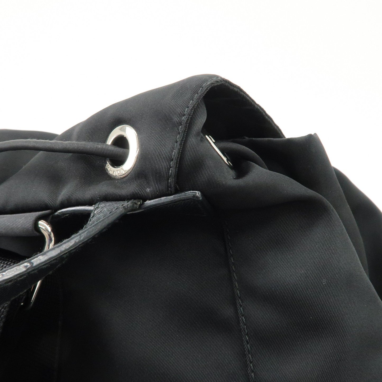 PRADA Triangle Logo Nylon Leather Backpack Ruck Sack Black