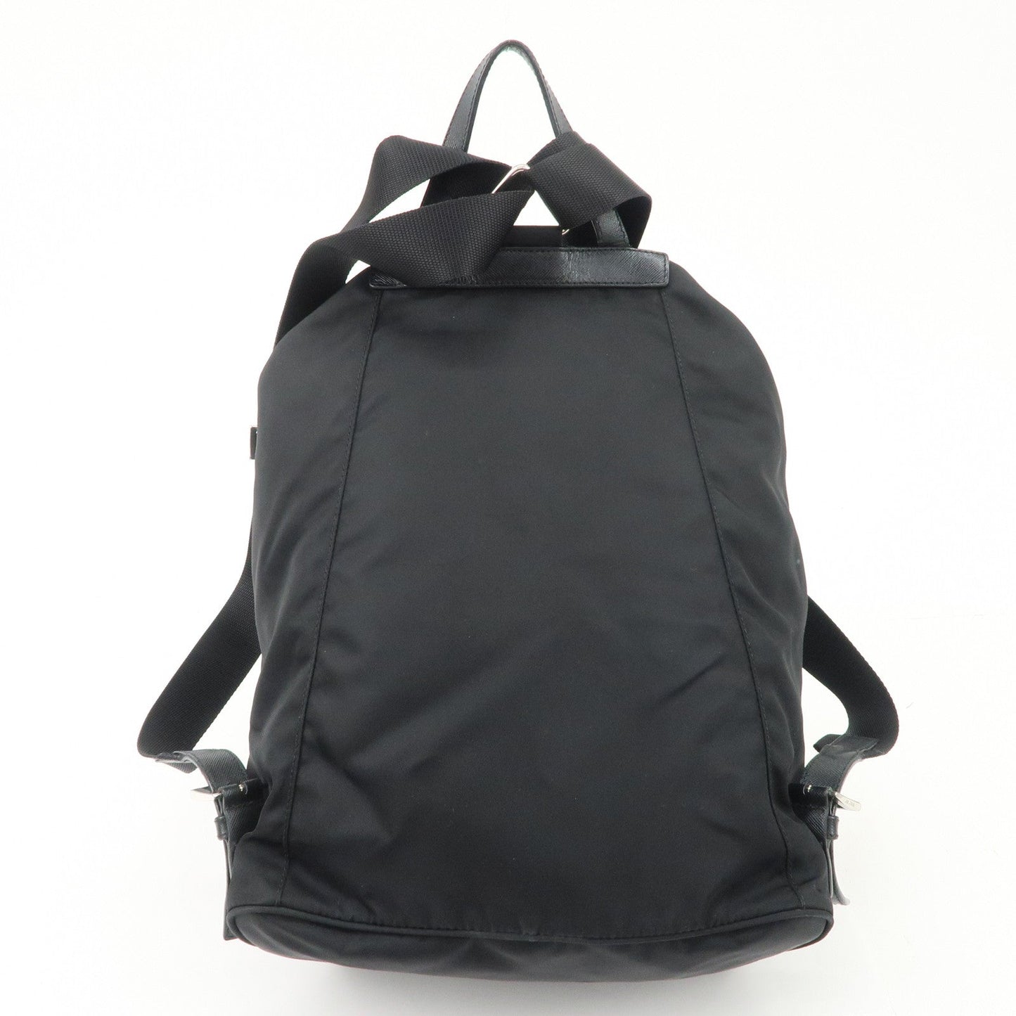 PRADA Triangle Logo Nylon Leather Backpack Ruck Sack Black