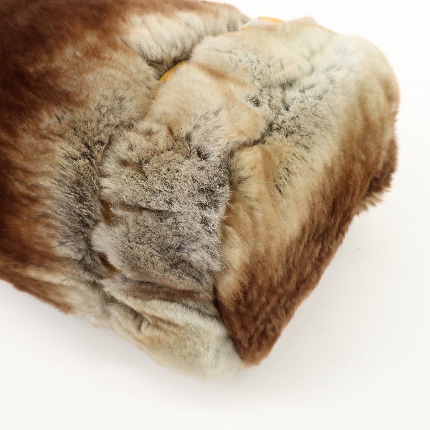 FENDI Seleria Leather Fur Mini Linda Hand Bag Brown White 8BR486
