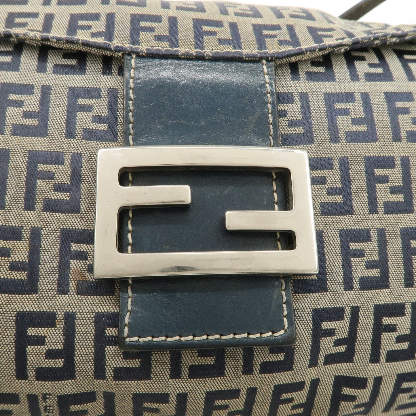 FENDI Zucchino Canvas Leather Shoulder Bag Hand Bag Grey Navy 26796