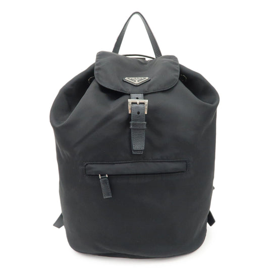 PRADA Triangle Logo Nylon Leather Backpack Ruck Sack Black
