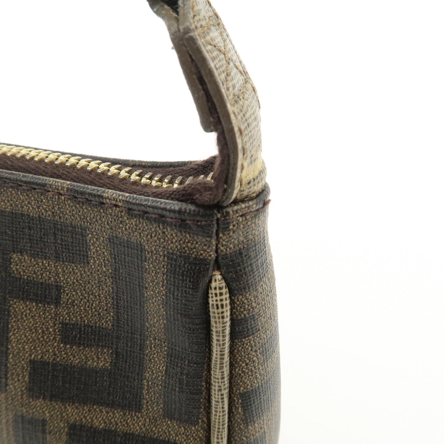 FENDI Zucca PVC Leather Chain Accessory Pouch Hand Bag Brown 8M0264