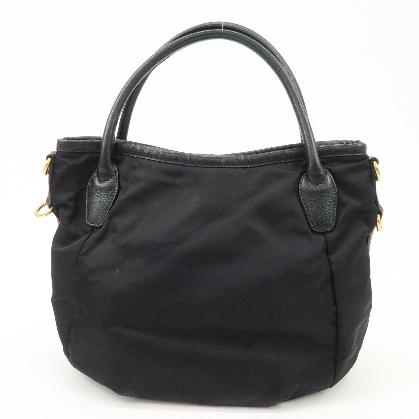 PRADA Logo Nylon Leather 2way Tote Bag Hand Bag Black Gold Hardware