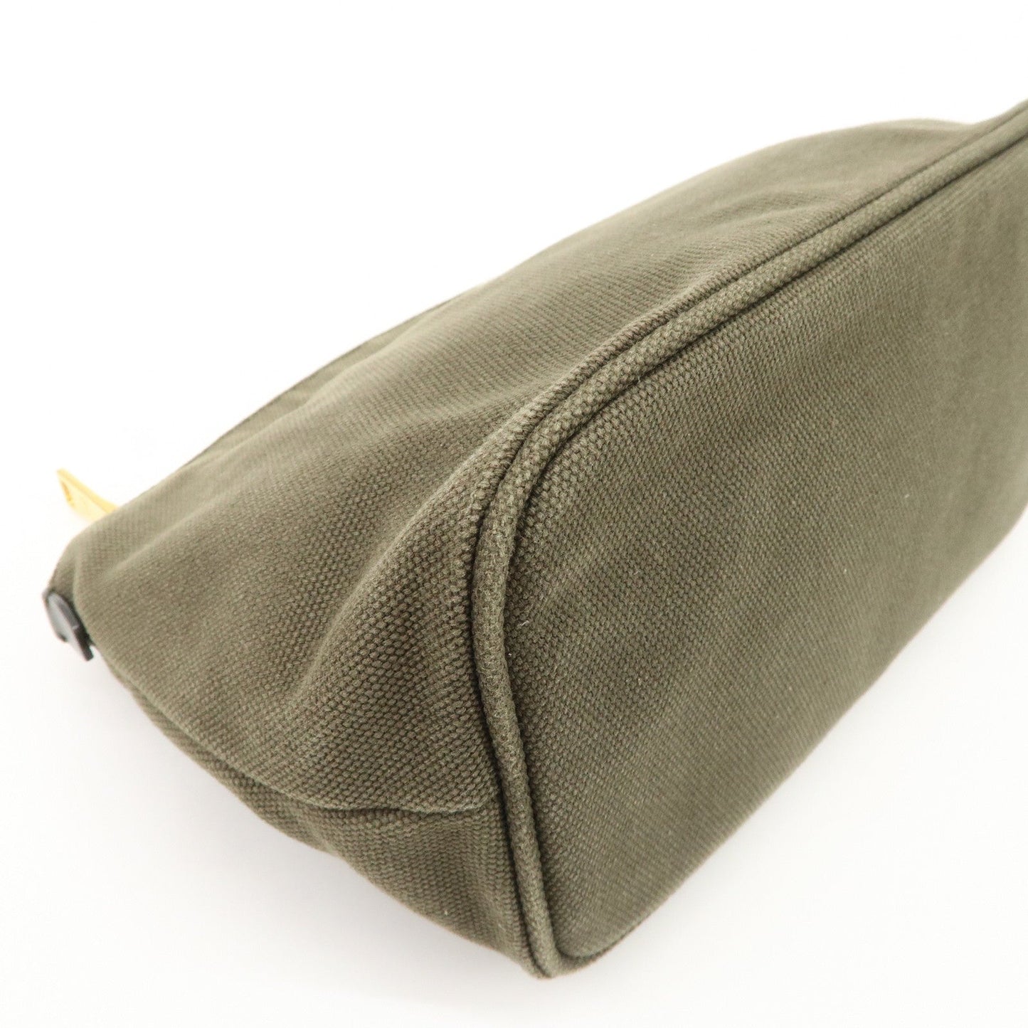 PRADA Triangle Logo Canvas Leather Cosmetic Pouch Khaki 1N1857