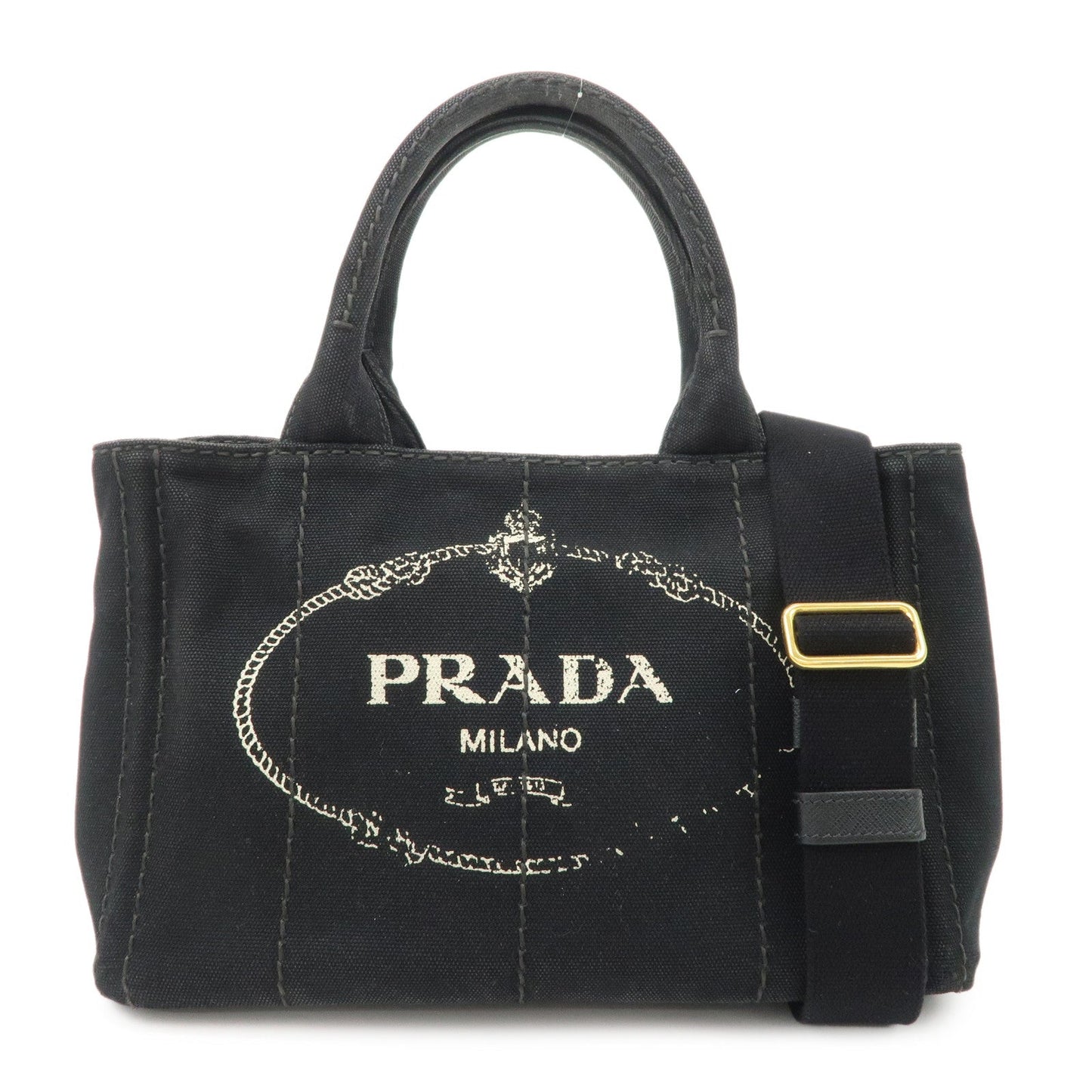 PRADA Logo Canapa Denim 2 Way Tote Bag Hand Bag Black B2642B