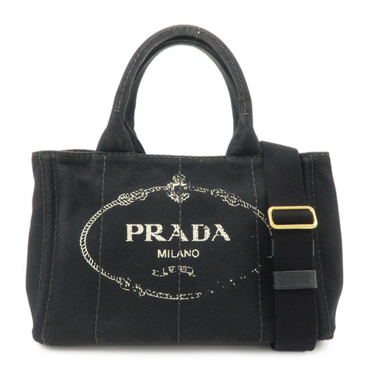 PRADA Logo Canapa Denim 2 Way Tote Bag Hand Bag Black B2642B