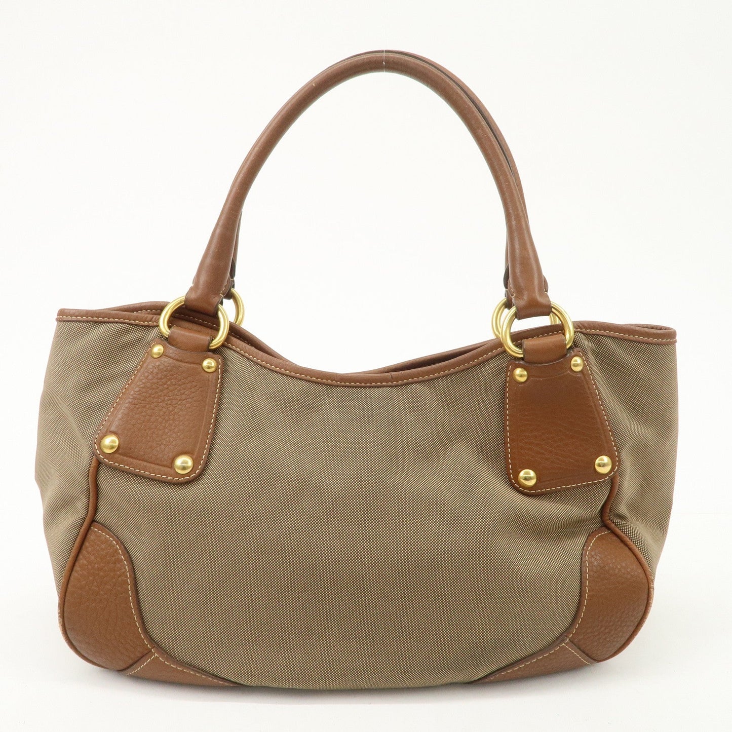PRADA Logo Jacquard Leather Tote Bag Hand Bag Brown BR4635