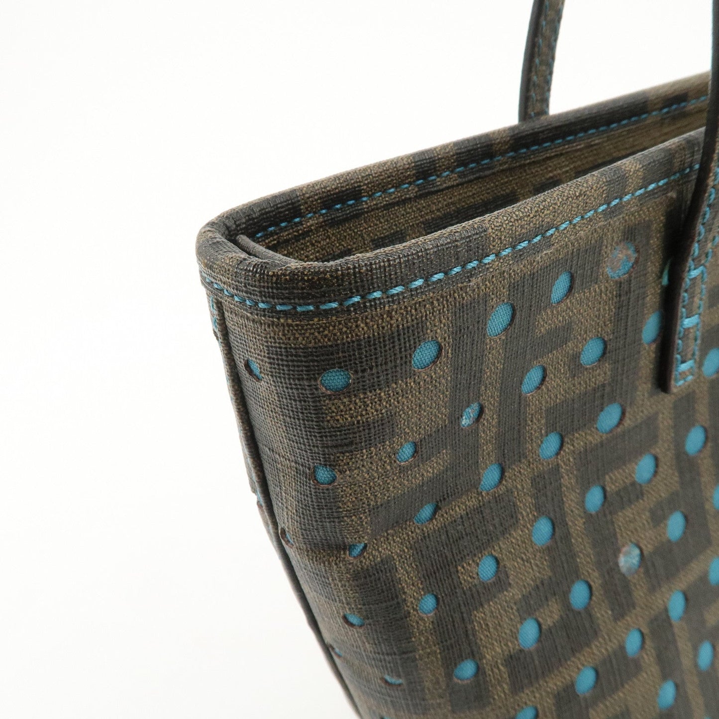 FENDI Zucca PVC Nylon Punching Tote Bag Brown Black 8BH223