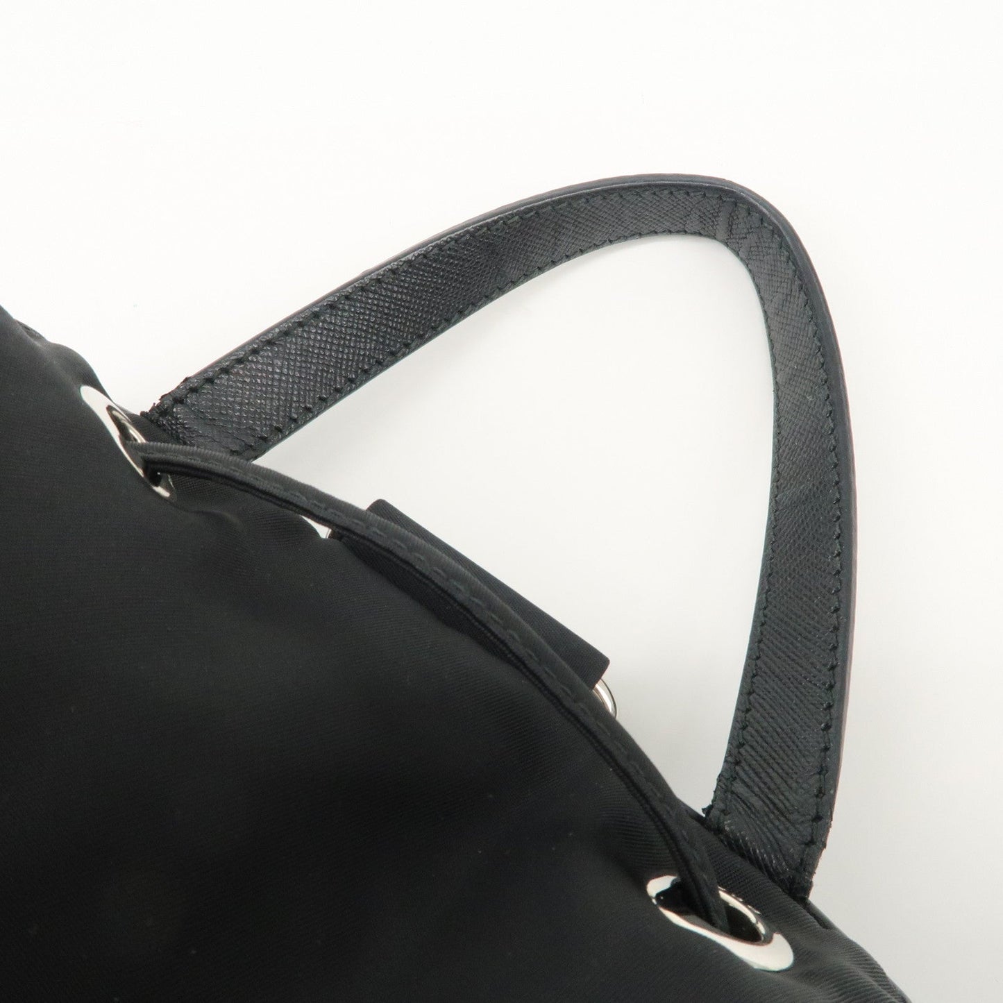 PRADA Triangle Logo Nylon Leather Backpack Ruck Sack Black