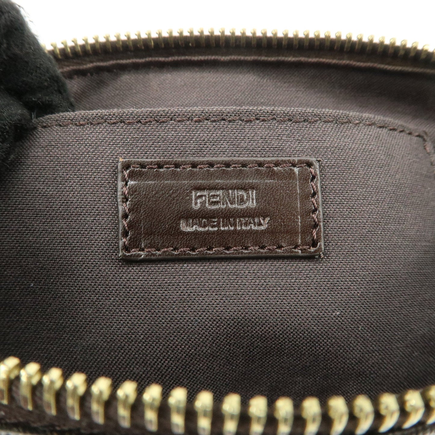 FENDI Zucca PVC Leather Chain Accessory Pouch Hand Bag Brown 8M0264