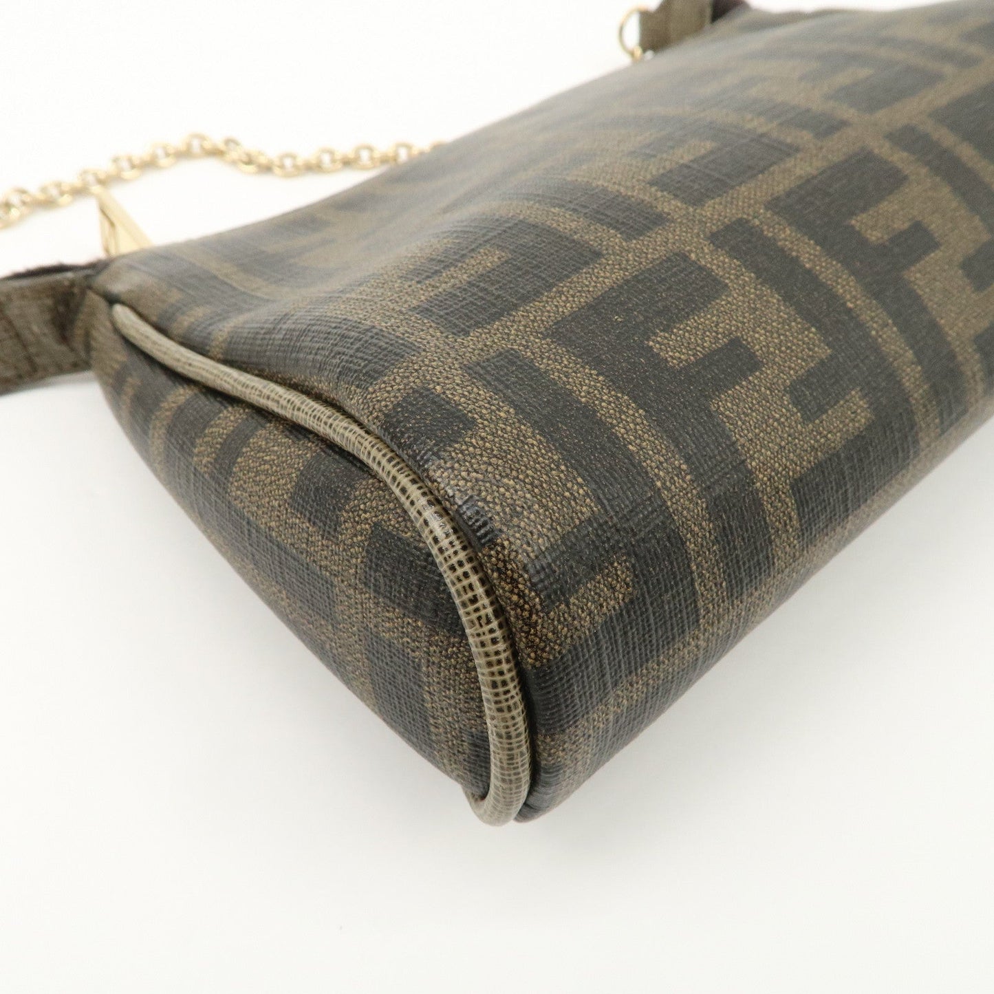 FENDI Zucca PVC Leather Chain Accessory Pouch Hand Bag Brown 8M0264