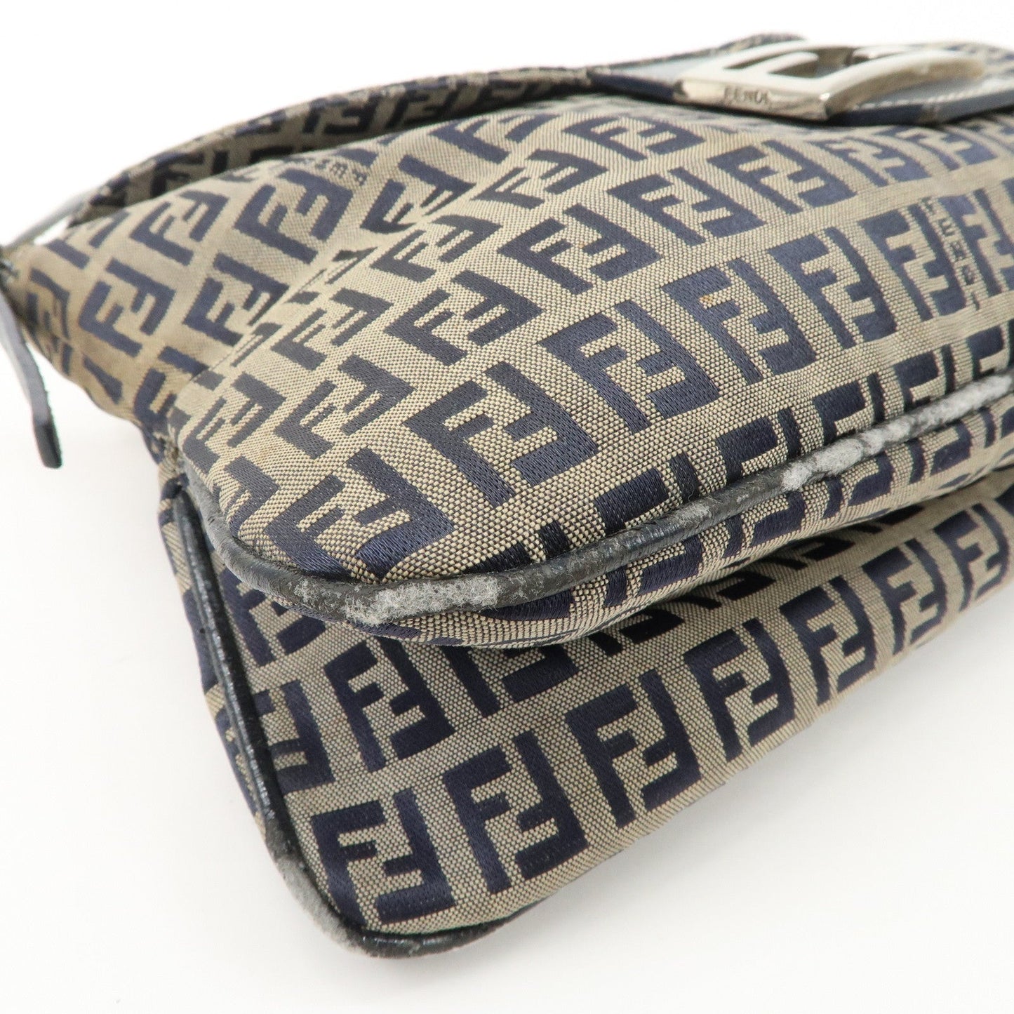 FENDI Zucchino Canvas Leather Shoulder Bag Hand Bag Grey Navy 26796